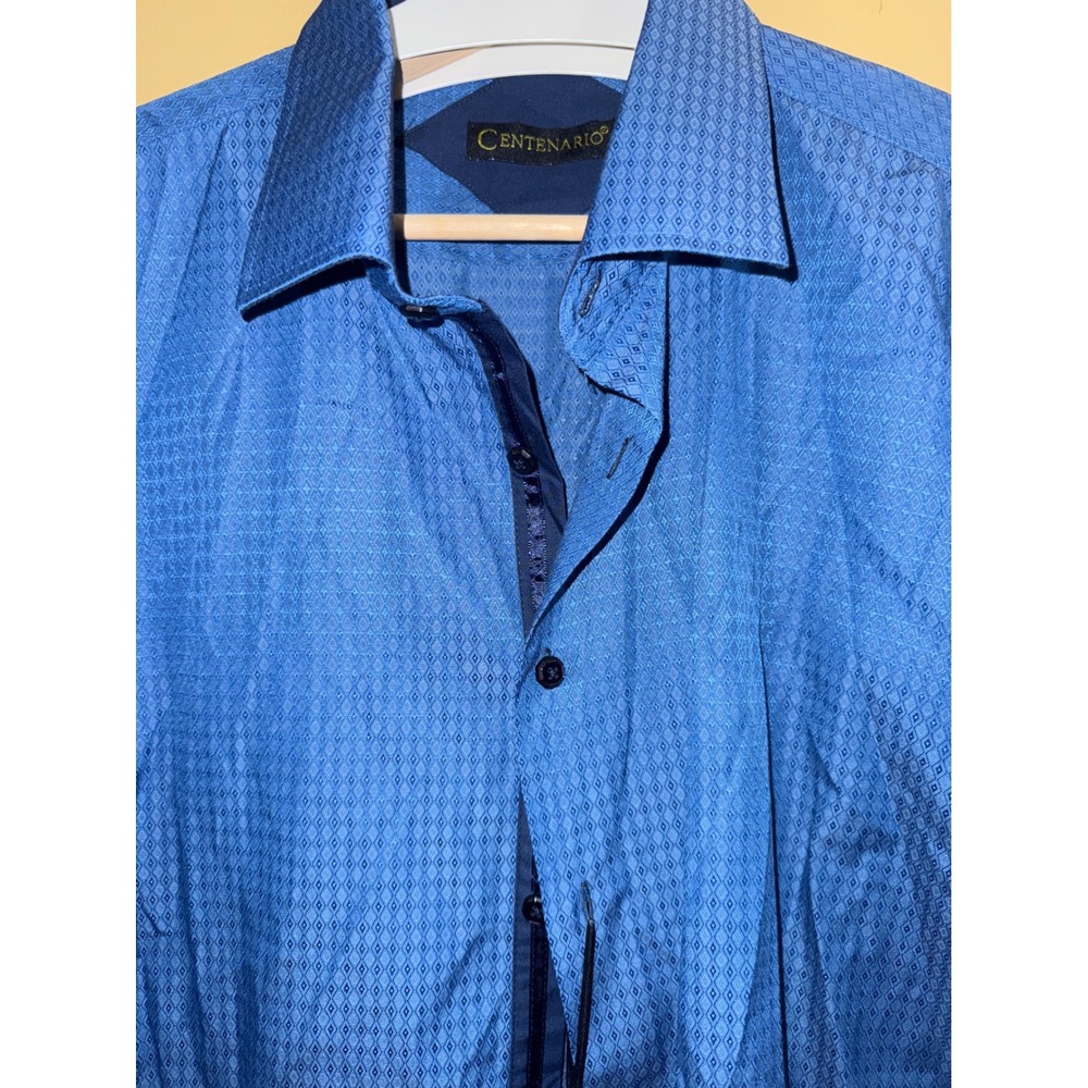 Centenario Blue Diamond Pattern Dress Shirt Men's 3XL Long‎ Sleeve Button Down